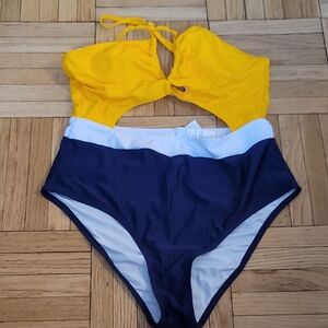 Cupshe Yellow and Navy One-Piece Swimsuit